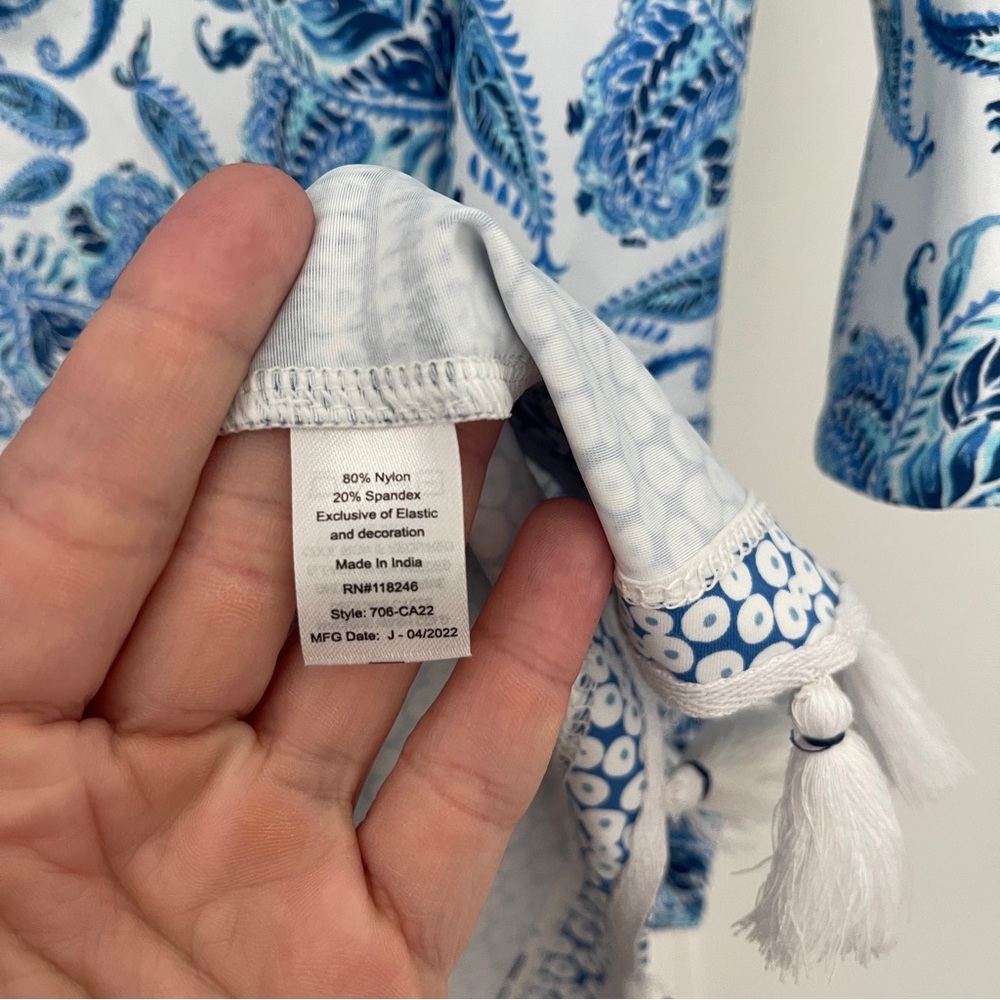 Cabana Life Off Shoulder Dress Charleston Blue White Tassel - Picture 6 of 6